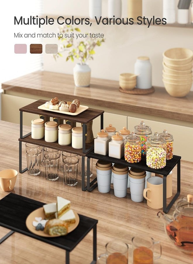 Silant Makers Cabinet Organizer Shelf, Set of 2 Kitchen Counter Shelves, Kitchen Storage, Spice Rack, Stackable, Expandable, Metal and Engineered Wood (Natural Wood + Matte Black, 15.6" W) - Image 4